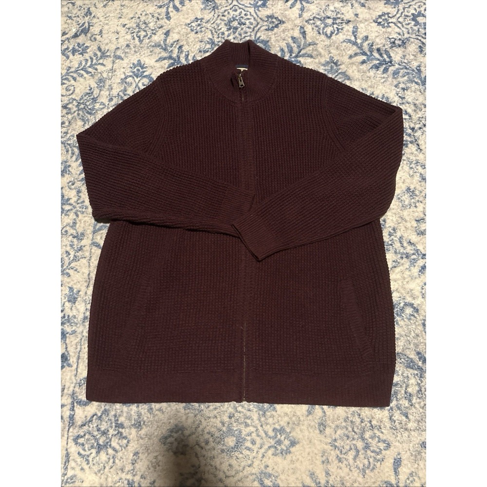 LL Bean Sweater Mens 2xl Cableknit Fisherman Full Zip Organic Cotton Mock Neck